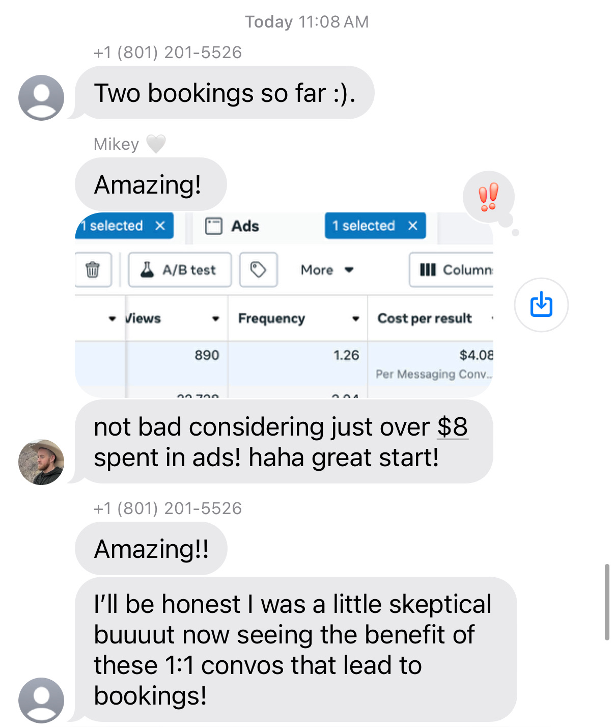Two bookings on $8 spent