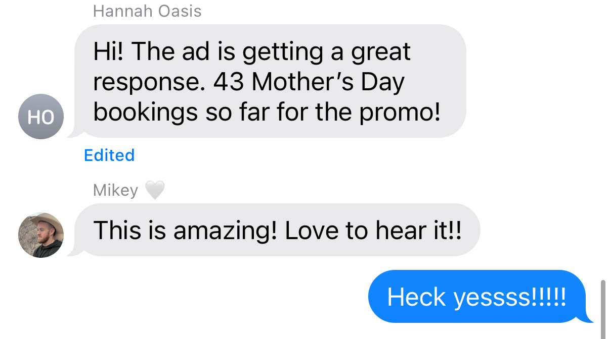 43 Mother's Day bookings